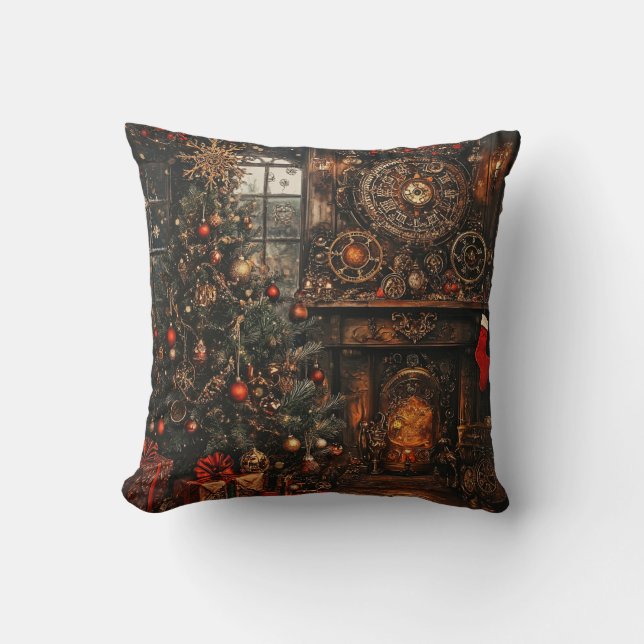 Steampunk Christmas Throw Pillow Kussen (Voorkant)