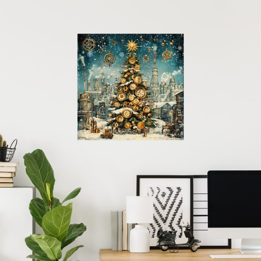 Steampunk Christmas Tree Poster (Thuiskantoor)