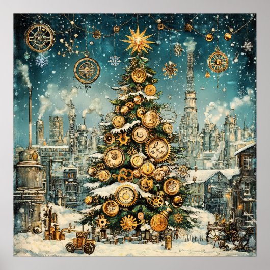 Steampunk Christmas Tree Poster (Voorkant)