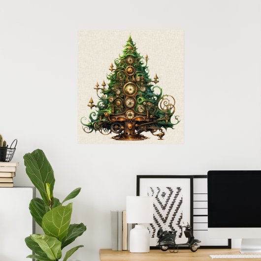 Steampunk Christmas Tree Poster (Thuiskantoor)