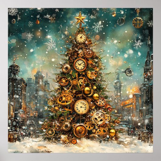 Steampunk Christmas Tree Poster (Voorkant)