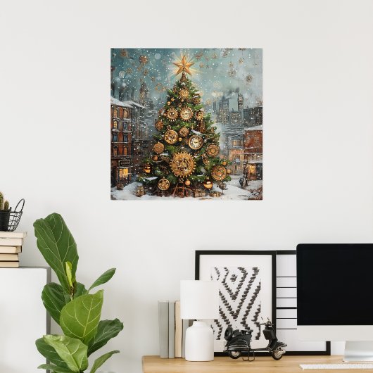 Steampunk Christmas Tree Poster (Thuiskantoor)