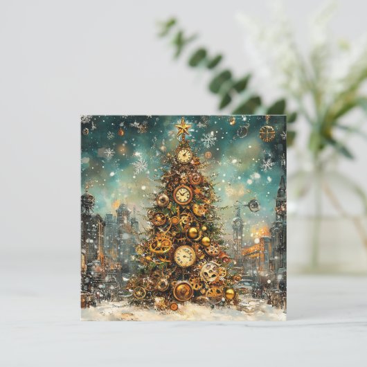 Steampunk Christmas Tree Wenskaart (Staand voorkant)