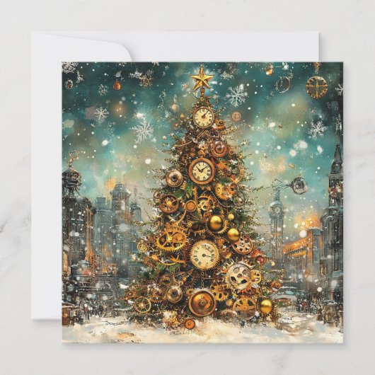 Steampunk Christmas Tree Wenskaart (Voorkant)