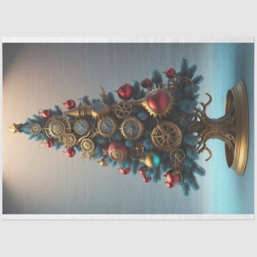 Steampunk Christmas tree with metal gears Tissuepapier (Voorkant)
