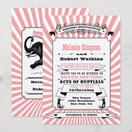 Steampunk Circus Weddenschap Roze Kaart (Voorkant / Achterkant)