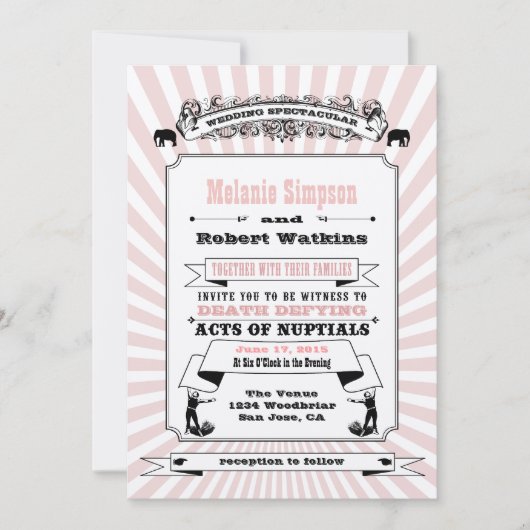 Steampunk Circus Wedding Invitation Blush Kaart (Voorkant)