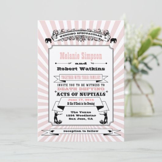Steampunk Circus Wedding Invitation Blush Kaart (Staand voorkant)