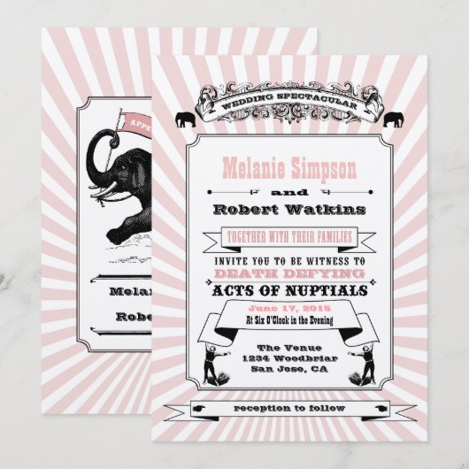 Steampunk Circus Wedding Invitation Blush Kaart (Voorkant / Achterkant)