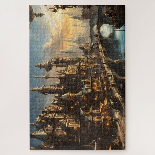 Steampunk City aan de rivier Legpuzzel (Verticaal)