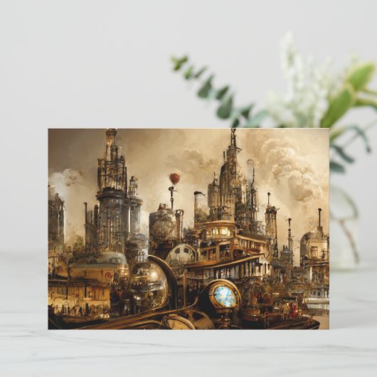 Steampunk City Bedankkaart (Staand voorkant)