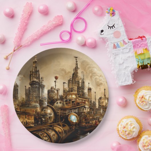 Steampunk City Papieren Bordje (Feest)