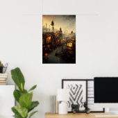 Steampunk City poster, uitzicht uit raam Poster (Thuiskantoor)