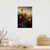 Steampunk City poster, uitzicht uit raam Poster (Keuken)