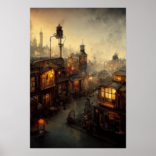 Steampunk City poster, uitzicht uit raam Poster (Voorkant)