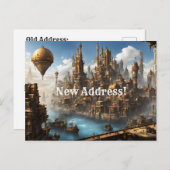 Steampunk City with Balloon New Address Briefkaart (Voorkant / Achterkant)