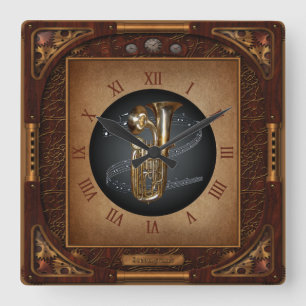 Steampunk Clock~Doublophone~Double Bell Euphonium~ Vierkante Klok