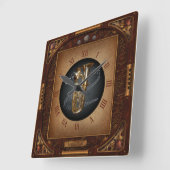 Steampunk Clock~Doublophone~Double Bell Euphonium~ Vierkante Klok (Hoek)