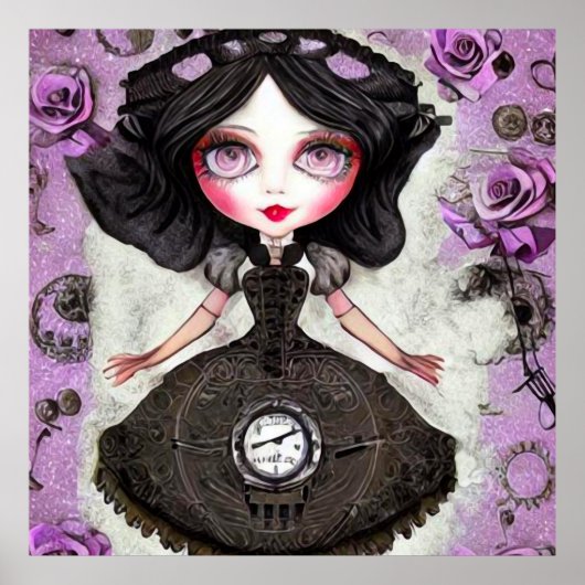 Steampunk Clock Dress Doll Poster (Voorkant)