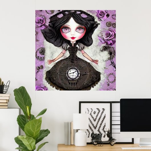  Steampunk Clock Dress Doll Poster (Thuiskantoor)