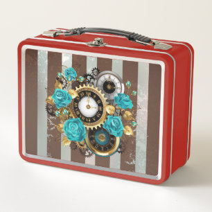 Steampunk Clock- en Turquoise-Rozen op gestreept