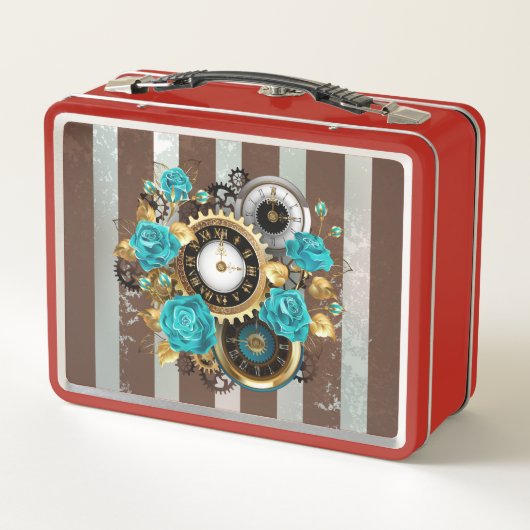 Steampunk Clock- en Turquoise-Rozen op gestreept (Achterkant)