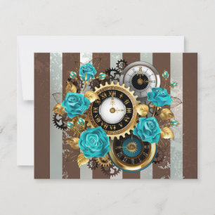 Steampunk Clock- en Turquoise-Rozen op gestreept