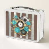 Steampunk Clock- en Turquoise-Rozen op gestreept (Achterkant)