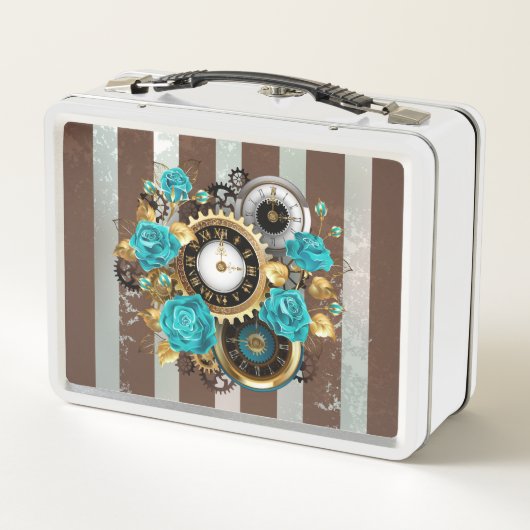 Steampunk Clock- en Turquoise-Rozen op gestreept (Achterkant)