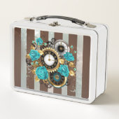 Steampunk Clock- en Turquoise-Rozen op gestreept (Voorkant)