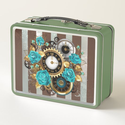 Steampunk Clock- en Turquoise-Rozen op gestreept (Achterkant)