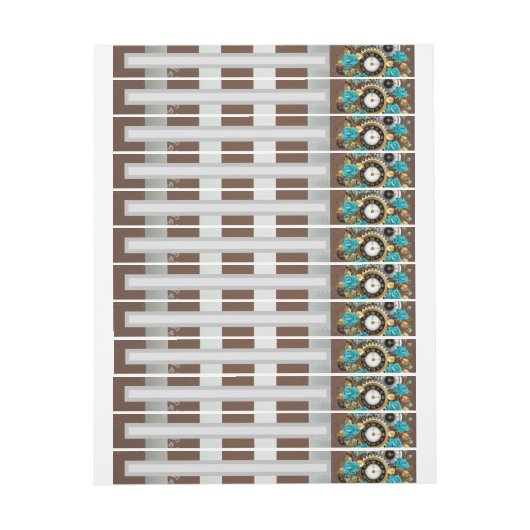 Steampunk Clock- en Turquoise-Rozen op gestreept (Vel)