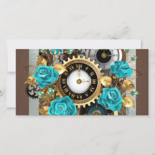 Steampunk Clock- en Turquoise-Rozen op gestreept
