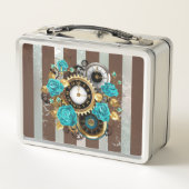 Steampunk Clock- en Turquoise-Rozen op gestreept (Achterkant)