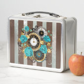 Steampunk Clock- en Turquoise-Rozen op gestreept (In situ)