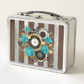Steampunk Clock- en Turquoise-Rozen op gestreept (Voorkant)