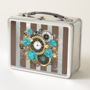 Steampunk Clock- en Turquoise-Rozen op gestreept