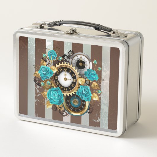 Steampunk Clock- en Turquoise-Rozen op gestreept (Voorkant)