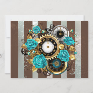 Steampunk Clock- en Turquoise-Rozen op gestreept