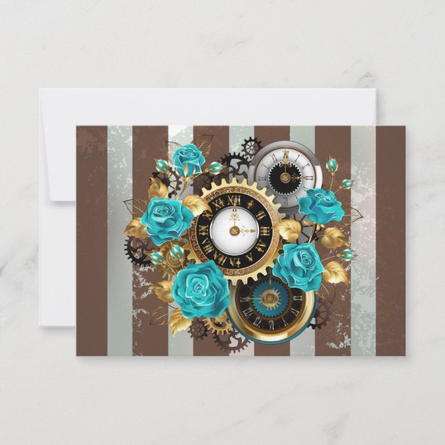 Steampunk Clock- en Turquoise-Rozen op gestreept (Voorkant)