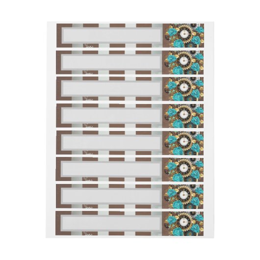 Steampunk Clock- en Turquoise-Rozen op gestreept (Vel)