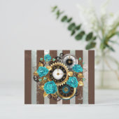 Steampunk Clock- en Turquoise-Rozen op gestreept Aankondiging (Staand voorkant)