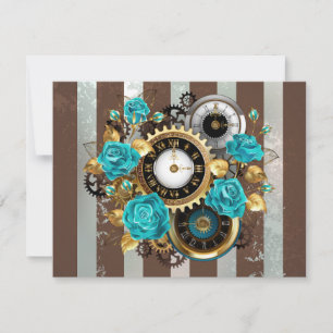 Steampunk Clock- en Turquoise-Rozen op gestreept Aankondiging