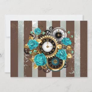 Steampunk Clock- en Turquoise-Rozen op gestreept Aankondiging