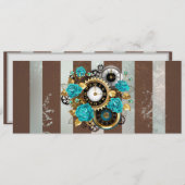 Steampunk Clock- en Turquoise-Rozen op gestreept Aankondiging (Voorkant / Achterkant)