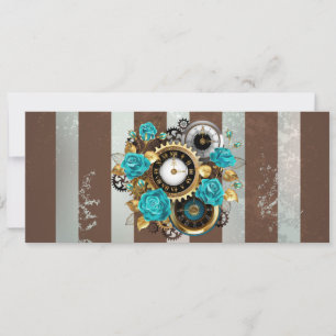 Steampunk Clock- en Turquoise-Rozen op gestreept Aankondiging