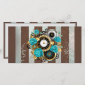 Steampunk Clock- en Turquoise-Rozen op gestreept Aankondiging (Voorkant / Achterkant)