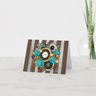 Steampunk Clock- en Turquoise-Rozen op gestreept Aankondiging
