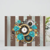 Steampunk Clock- en Turquoise-Rozen op gestreept Aankondiging (Staand voorkant)