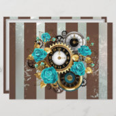 Steampunk Clock- en Turquoise-Rozen op gestreept Aankondiging (Voorkant / Achterkant)